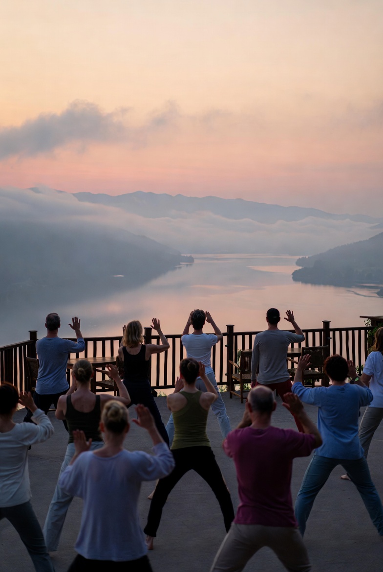 Warm sunrise over abstract landscape showing calm productive energy